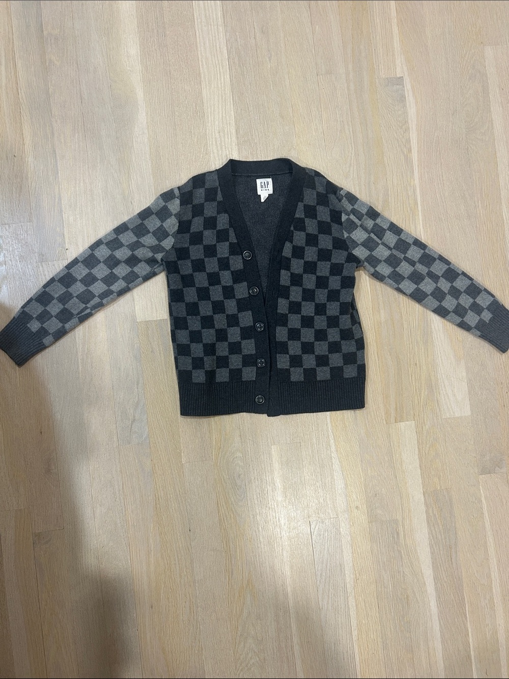 GAP Black and Gray Checkerboard Cardigan Sweater